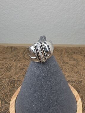 Vintage Silver Multi-Row Accent Twisted Rope Dome Style Marked Ring